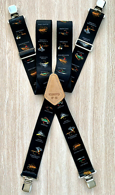 #ad KUNYS SP 15 Black Heavy Duty Trouser Work Braces Suspenders Fly Fishing Design $12.60