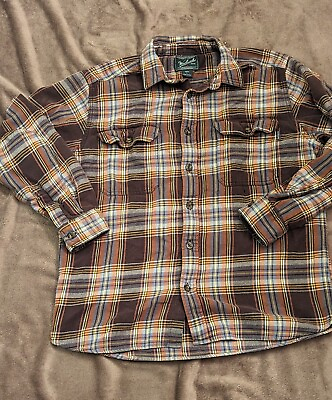 #ad Woolrich Flannel Shirt Mens Large Rust Brown Plaid Buffalo Heavy Lumberjack $16.05