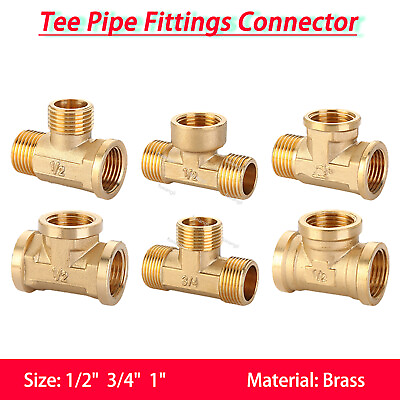 #ad Brass BSP 1 2quot; 1quot; Male Female Thread T type Connector Tee Pipe Fittings Adapter $9.45
