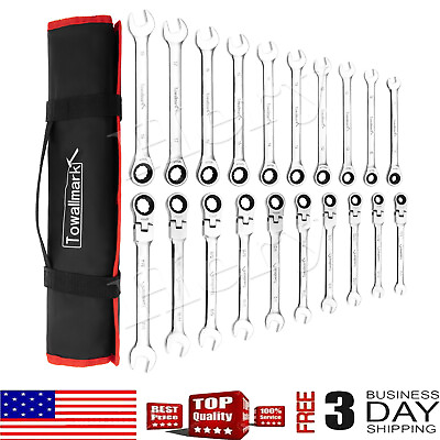 #ad 20PCS SAE and Metric Ratcheting Combination Wrench Set FlexFixed Head $59.99
