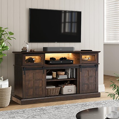 #ad TV Stand with LED Lights Sliding Barn Door TV Center Media Console for 65 in TV $239.98