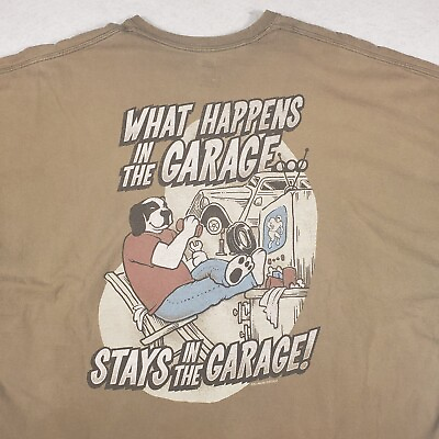 #ad Vintage Big Dogs quot;What Happens In The Garagequot; Brown Graphic T Shirt Men#x27;s 5XL $19.99