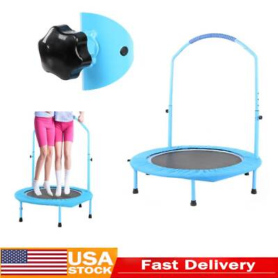 #ad 38Inch Blue Foldable Mini Trampoline for Kid with Adjustable Handrail Gift $57.94