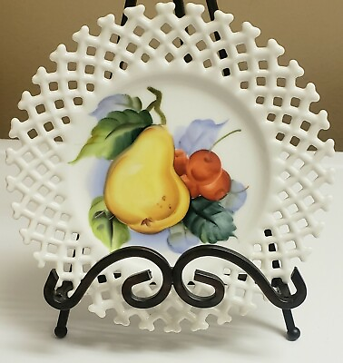 #ad Vintage Lefton Reticulated Plate Handpainted Pears Fruits Made in Japan 8 1 4quot; $14.99