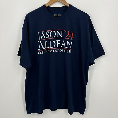 #ad Jason Aldean T Shirt Men#x27;s 2XL Blue 24 Get The BS Out of The US Political $14.95