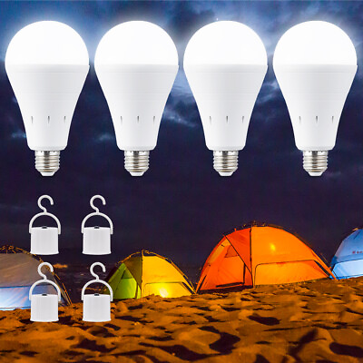 #ad 4Pcs LED Rechargeable Emergency Light Bulb 60W Equivalent 1800mAh Battery Backup $17.43