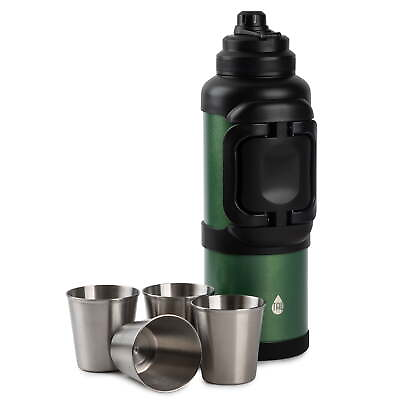 #ad Zeus 135 oz Black and Green Solid Print Stainless Steel Water Bottle with Screw $32.99