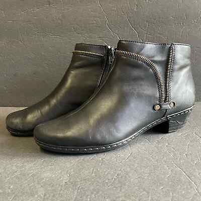 #ad Rieker Black Leather Zip Detail Booties 38 US 7 $75.00