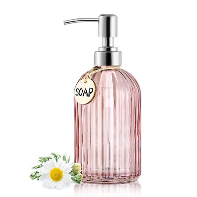 #ad 16OZ Fashion Stripe Clear Glass Refillable Soap Dispenser with 304 Stainless ... $20.62