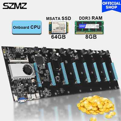 #ad BTC S37 Mining Motherboard 8GPU Combo With MSATA 64GB SSD amp; DDR3 8GB 1600MHZ RAM $214.98