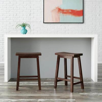 #ad StyleWell Backless Saddle Counter Stools Farmhouse Walnut Brown Finish Set of 2 $98.54