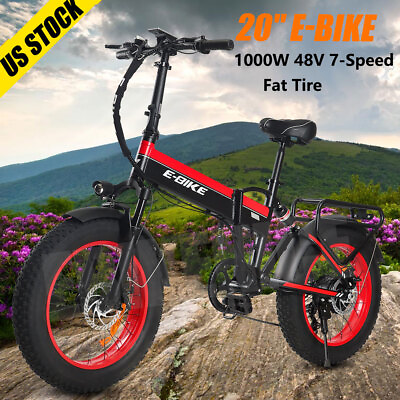 #ad 1000W 20#x27;#x27; Electric Bicycle 7 Speed Fat Tire Snow Beach City E bike Black 48V $683.99