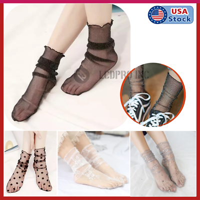#ad Women Mesh Fishnet Lace Ruffle Socks Sheer Silky Glitter Short Ankle Stockings $3.77