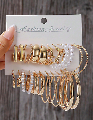 #ad Huggie Hoop 24pcs Earrings Fashion Jewelry Large Round Gold For Women Wedding $6.11