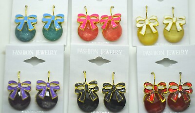 #ad wholesale lot 6 12 pairs gold colorful drop stud fashion pierce earrings $14.99
