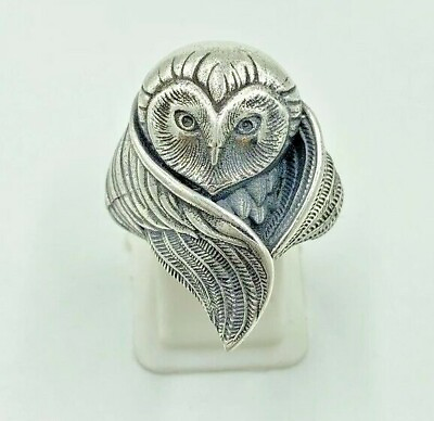 #ad Rare ANTIQUE SILVER Owl Ring Gothic Owl Ring Adjustable Statement Ring 925 Silve $34.75