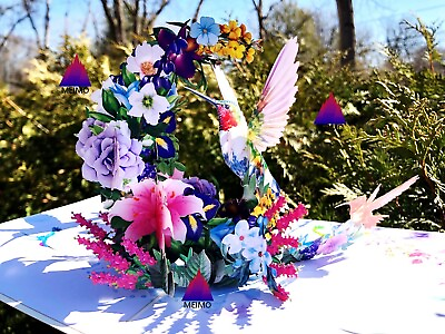 #ad 3D Pop Up Greeting Card Hummingbird Bird Flower Floral Birthday Mom Mother’s Day $9.95