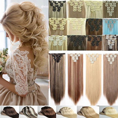 #ad US Real Natural Full Head Clip in Hair Extensions 18 clips on Straight Wavy H1 $18.08