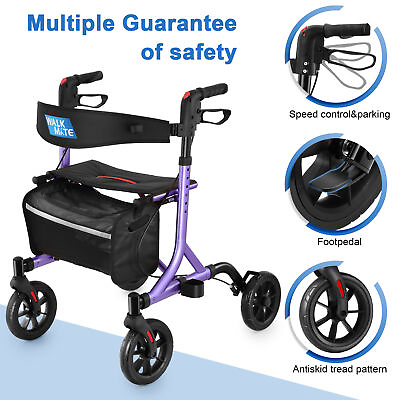 #ad Foldable Rollator Walker Mobility Aid with Four Wheels Seat Backrest for Seniors $97.95
