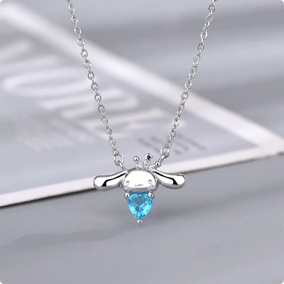 #ad #ad Cinnamoroll Tiny Silver Plated Pendant Blue Gem Setting Tin Chain Necklace New $8.50