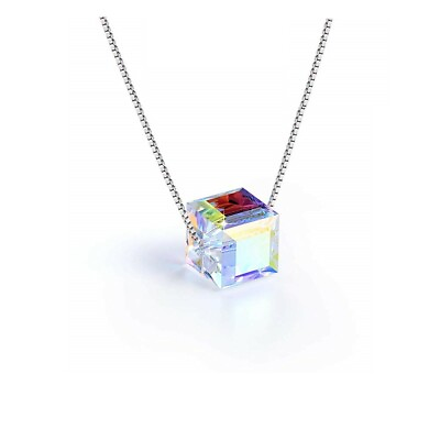 #ad Sterling Silver Aurora Borealis Necklace Made with Swarovski Elements 18quot; $9.99