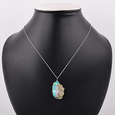 #ad 100% Ethiopian Opal Rough Gemstone Women Jewelry in 925 Sterling Silver 18inch $59.33