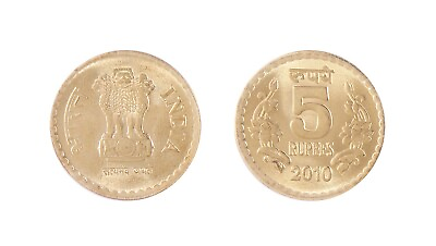 #ad India 5 Rupees 2010 KM #373 Mint $0.99