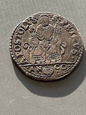 #ad PAPAL STATES Ancona 1566 1572 Pope Pius V Silver Testone W 9.53 gr Berman 1105 $349.00