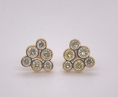 #ad Unique 18K Yellow Gold 0.93ctw Natural Round Yellow Diamond Bezel Stud Earrings $1950.00