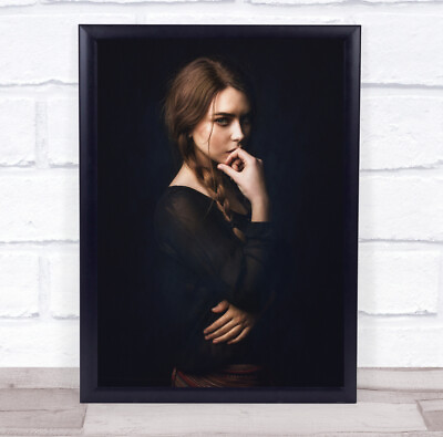 #ad Portrait Girl Braid Braids Braided Hairstyle Dark Low Key Wall Art Print GBP 32.79