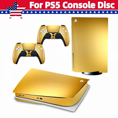 #ad Skin Decal Sticker Cover for PS5 Console Disk Version 2 Controller Golden $13.86