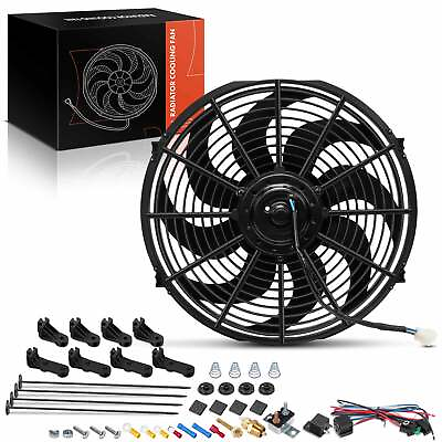 #ad 14 Inch Universal Electric Radiator Cooling Fan and Thermostat Relay amp; Mount Kit $46.99