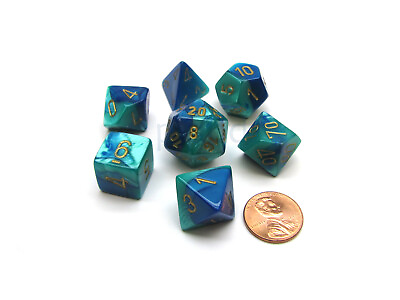 #ad Polyhedral 7 Die Gemini Chessex Dice Set Blue Teal with Gold Numbers $6.85