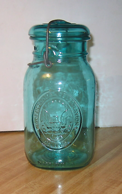 #ad Vintage Ball Ideal Green Glass Wire Bale Mason Jar 1776 1976 Bicentennial Quart $15.00