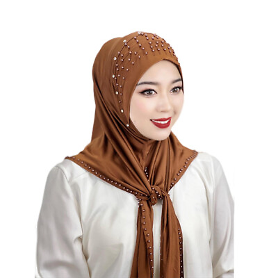 #ad Muslim Women Scarf Beads Hijab Instant Shawl Malaysia Headwraps Turban Headband $10.76