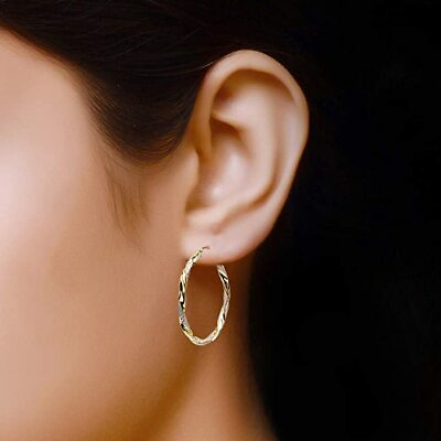 #ad Two Tone 925 Silver Filled Hoop Earring Unique Party Jewelry Women Wedding Gift C $2.63