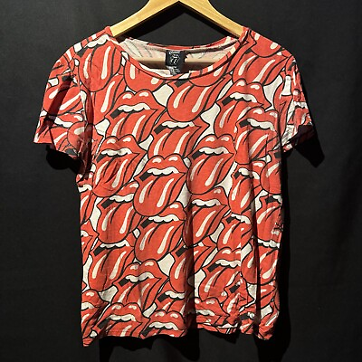 #ad Rolling Stones All Over Print Tongue Red Shirt Used Mens Sz M Bravado S S $24.95