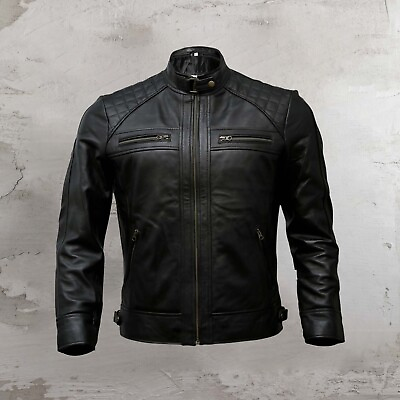 #ad Mens Leather Jacket real lambskin biker jacket distressed Motorcycle Jacket $99.00