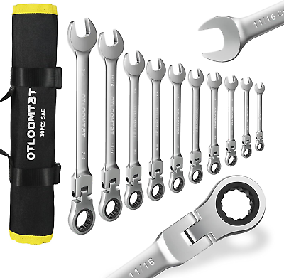 #ad 10PCS 1 4 3 4 in SAE Industrial Grade Flex Head Ratcheting Wrench Set for Tight $33.67