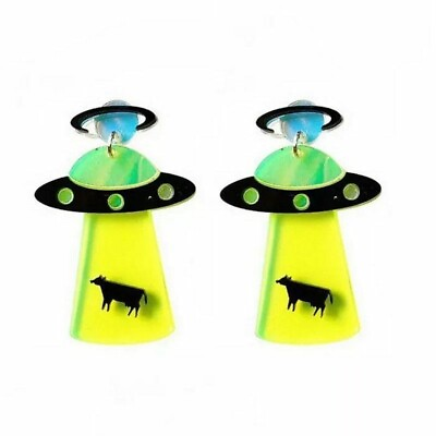 #ad A Pair Dangling Earrings Women#x27;s Acrylic Spaceship Ufo Personality Punk Jewelry $12.99
