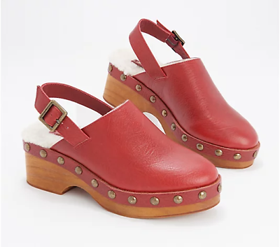 #ad Kelsi Dagger Adjustable Leather Clogs Warehouse Women Ruby Faux Fur lined 10 M $49.99