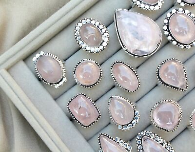 #ad Natural Rose Quartz Gemstone Ring Lot 925 Sterling Silver Plated Ring $16.79