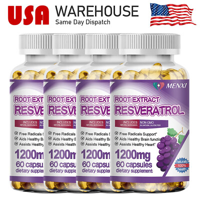 #ad Resveratrol Extract Capsules 1200 MG Natural Supplement Anti Aging Antioxidant $40.33