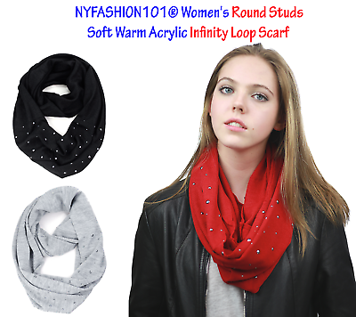 #ad NEW CC Scarf Women#x27;s Round Studs Soft Warm Acrylic Infinity Loop Scarf $9.99
