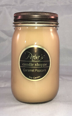 #ad Papa#x27;s Candle Shoppe Caramel Popcorn 16oz Mason Jar Highly Scented SoyWax Candle $23.50