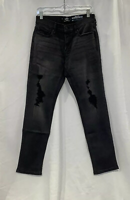 #ad Hollister Mens Advanced Stretch Distressed Denim Black Skinny Jeans Size 30x30 $40.99