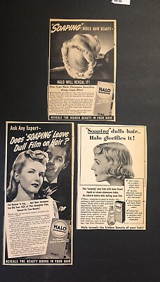 #ad 1950’s Halo Hair Beauty Products Magazine Ad X3 $12.99