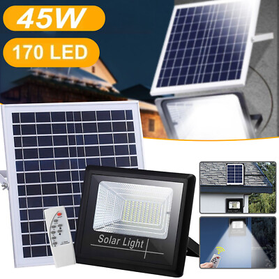 #ad 45W Outdoor Solar Panel Street LED Lights Dusk To Dawn Road Floodlights Remote $33.99