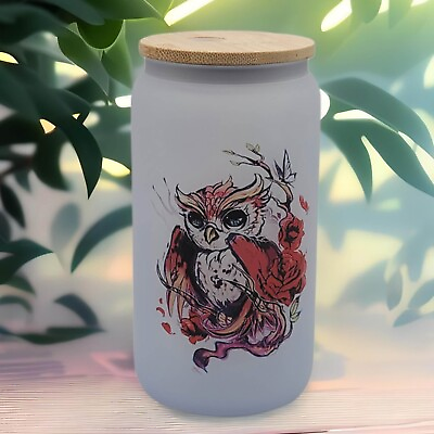 #ad Owl Beer Can Glass Boho Colorful Owl Coffee Glass 16 oz color changing cup $24.99