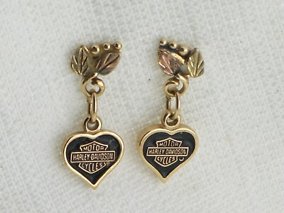 #ad Estate 10K Yellow amp; Rose Gold Harley Davidson Dangle Heart Stud Earrings $199.00